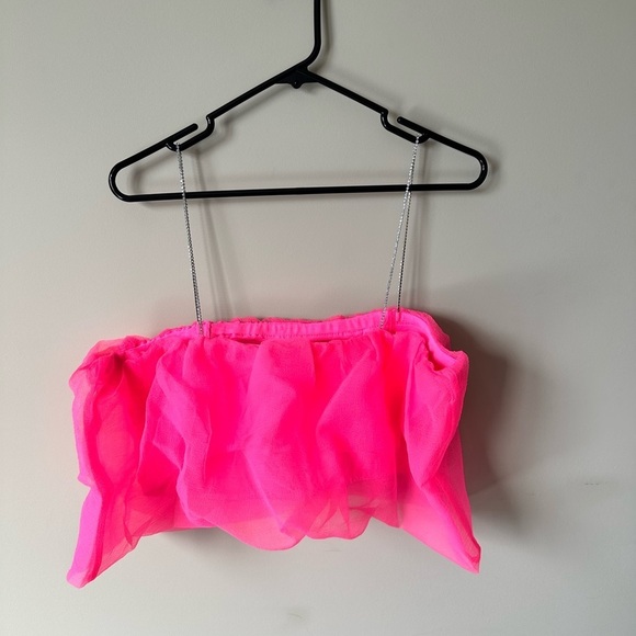 NWT Anthropologie Maeve Diamond-Strap Crop Top Hot Pink Barbiecore Size  Large - Picture 5 of 8